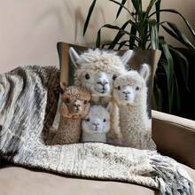 1/2/4pcs Alpaca Family Plush Throw Pillow Cover 17.7x17.7 Inch – Super Soft, Single-Sided Print, 2D Flat Printing,Adorable Llama Design For Couch, Sofa, Bed, Car, Or Living Room (No Insert), Living Room Accessory | Decorative Cushion Cover | Soft Plush Material, Decorative Pillows - Beige - View 3