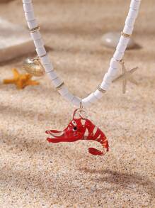 1pc Summer Cute Colorful Transparent Crab Starfish Shell Soft Clay Beaded Necklace, Suitable For Ladies Daily, Beach, Club, Handmade With Slight Color & Shape Variations - Multicolor - View 1