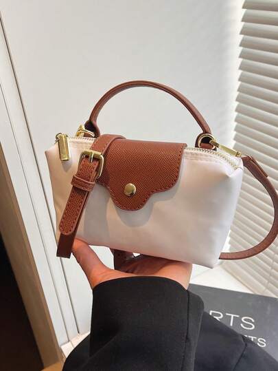 Modische, vielseitig einsetzbare Kontrastfabrik Kissen Tasche für Damen, einfache quadratische Damentasche, modische Handtasche mit Griff, Retro-Stil Handtasche mit abnehmbarem Schultergurt, geeignet als Handtasche für Teenager Mädchen, weibliche Studenten, Berufsanfänger und Büroarbeiter, perfekt für Büro, Hochschule, Arbeit, Pendeln