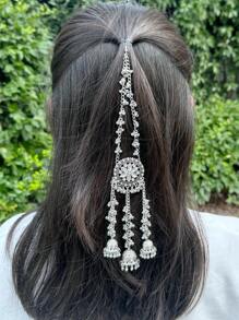 1pc Fashion Water Drop Shaped Multi-Layer Tassel Headchain, Stylish For Festivals, Parties, Weddings - Oxidized Silver - View 6