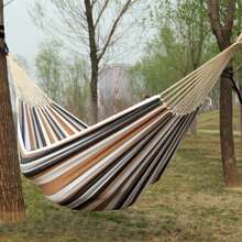 1 Set Of Hiking, Camping, Canvas, Single And Double Hammocks, Outdoor Camping, Leisure, Indoor Swing, Thick Striped Hammock