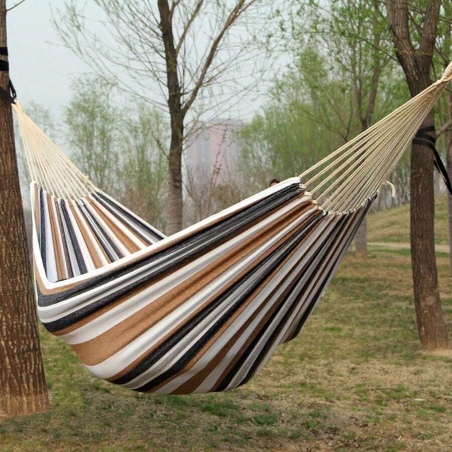 1 Set Of Hiking, Camping, Canvas, Single And Double Hammocks, Outdoor Camping, Leisure, Indoor Swing, Thick Striped Hammock