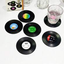 6 pezzi di sottobicchieri in vinile, creativo vintage classico retro, pad riciclato da dischi musicali rock americani, antiscivolo, resistente al calore, isolante, decorazione per la casa