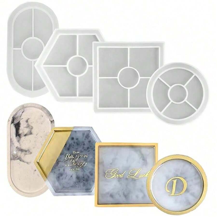 1pc Silicone Mold Tray, Round, Square, Hexagon Shaped, DIY Cake, Fruit Plate, Cup Mat, Tableware Tray Maker - Multicolor - View 1