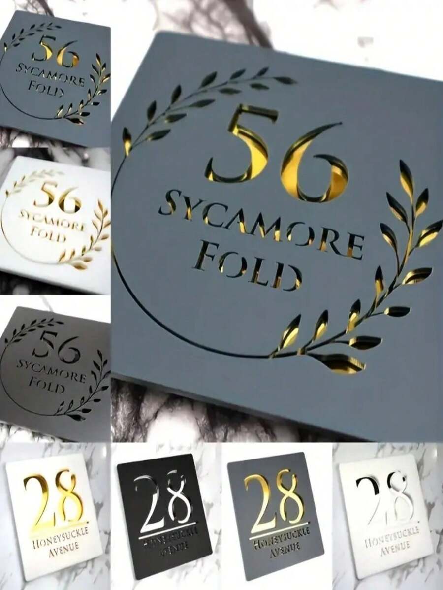 1pc Customized Acrylic Address Plaque - Personalized House Number Sign, Wheat Design, Suitable For Outdoor Decoration, Rural Road/Garden Style Option, Weather-Resistant, Easy Installation, Garden Decor | Modern Address Plaque With Easy Mounting Function, Front Porch Decor,Home Harmony - Multicolor - View 1