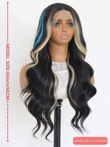 Long Wavy Ombre Highlight Blue To Brown Colorful Lace Front Wigs With Bangs For Women Long Curly Natural Heat Resistant Fiber Synthetic Blue Mixed White Wigs For Halloween Daily Use Party Cosplay
