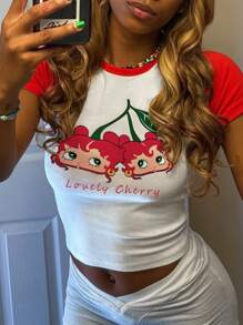 Casual Colorblock Cute Cartoon Letter Print Short Sleeve T-Shirt For Kids, Spring/Summer