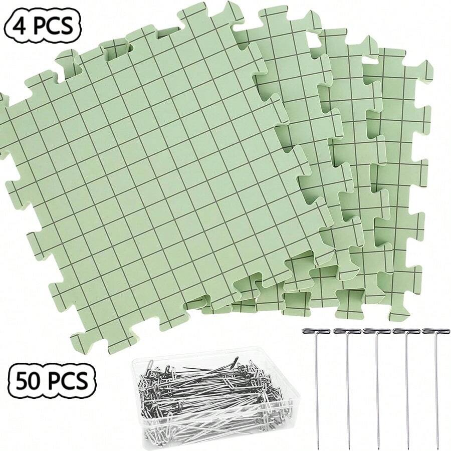 4 paquetes de esterillas de bloqueo con 50 chinchetas para proyectos de tejido y ganchillo, tabla de bloqueo de ganchillo, para esterillas de bloqueo de tejido y chinchetas, tabla de bloqueo de ganchillo para el ganchillo