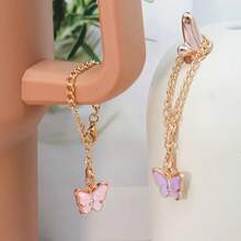 Set de 6 accesorios para taza de 40oz/30oz, incluye pajita con purpurina y cepillo, tapa con diseño de flor, bota de silicona, cadena con dije de mariposa, perfecto para deportes al aire libre, ideal como regalo para el Día de San Valentín, Día de la Madre y útiles escolares