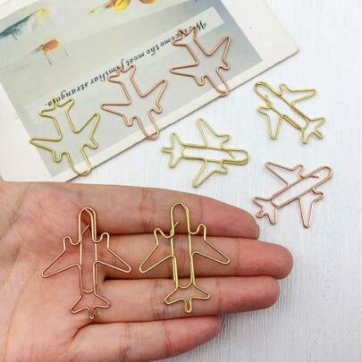 12pcs/20pcs Per Box, Creative Transportation Themed Paper Clips, Airplane Shaped Binder Clips, Electroplated Gold Bookmark & Clip Set, Electroplated Material, Creative Shaped Clips, Office, Home, DIY, Gift