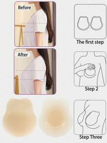 2pcs Solid Silicone Invisible Anti-Drooping Rabbit Ear Breast Stickers, Waterproof And Sweat-Proof Self-Adhesive Lifting Breast Stickers - Multicolor - View 4