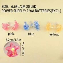 قطعة واحدة أنوار سلسلة LED 20 ضوء بطول 2 متر بتصميم زهرة الليلك، إضاءة ديكورية للربيع والصيف للغرف الداخلية وغرفة النوم، والأجواء الحفلات، تعمل ببطاريات (البطاريات غير مشمولة)