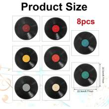 Autocolante de perete impermeabile în formă de disc de vinil, decalcomanii de transfer cu model retro de disc de vinil cu muzică DJ, potrivite pentru dormitor, sufragerie, intrare și alte decorațiuni interioare - Multicolor - Vizualizare 9