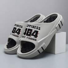 LEYFU 2025 男士夏季休闲人字拖 - 时尚字母印花，舒适按摩鞋垫，防滑 EVA 厚鞋底，轻便透气的设计，适合海滩、泳池、淋浴和日常穿着 - 灰色 - 查看 4