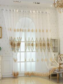 1pc Embroidered Floral European Style Sheer Curtain For Bedroom, Living Room, Balcony