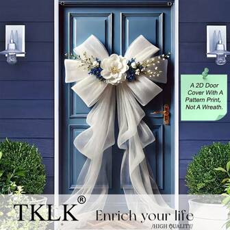 TKLK 1 pieza Elegante Bandera de Bienvenida con Lazo Floral Blanco de Tul - Poliéster, 90 x 180 cm, Versátil Cubierta de Puerta Interior/Exterior para Fiestas y Decoración del Hogar, Sin Necesidad de Electricidad