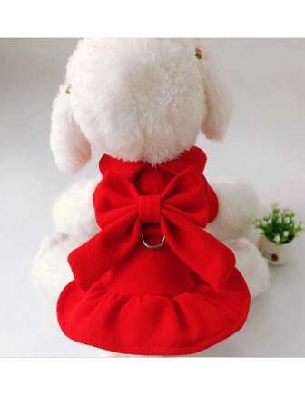 1 st höst/vinterröd klänning med rosettkoppel, justerbar klänning för husdjurssele för katter och hundar Dagligt slitage