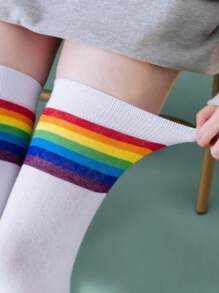 1 Pair Women's Rainbow Striped Over-The-Knee Socks