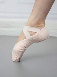 Wuyuan Light Pink 4-Way Stretch Canvas Ballet Shoes With Lining, Single Elastic Strap, Three Wearing Styles, And Drawstring-Free Design