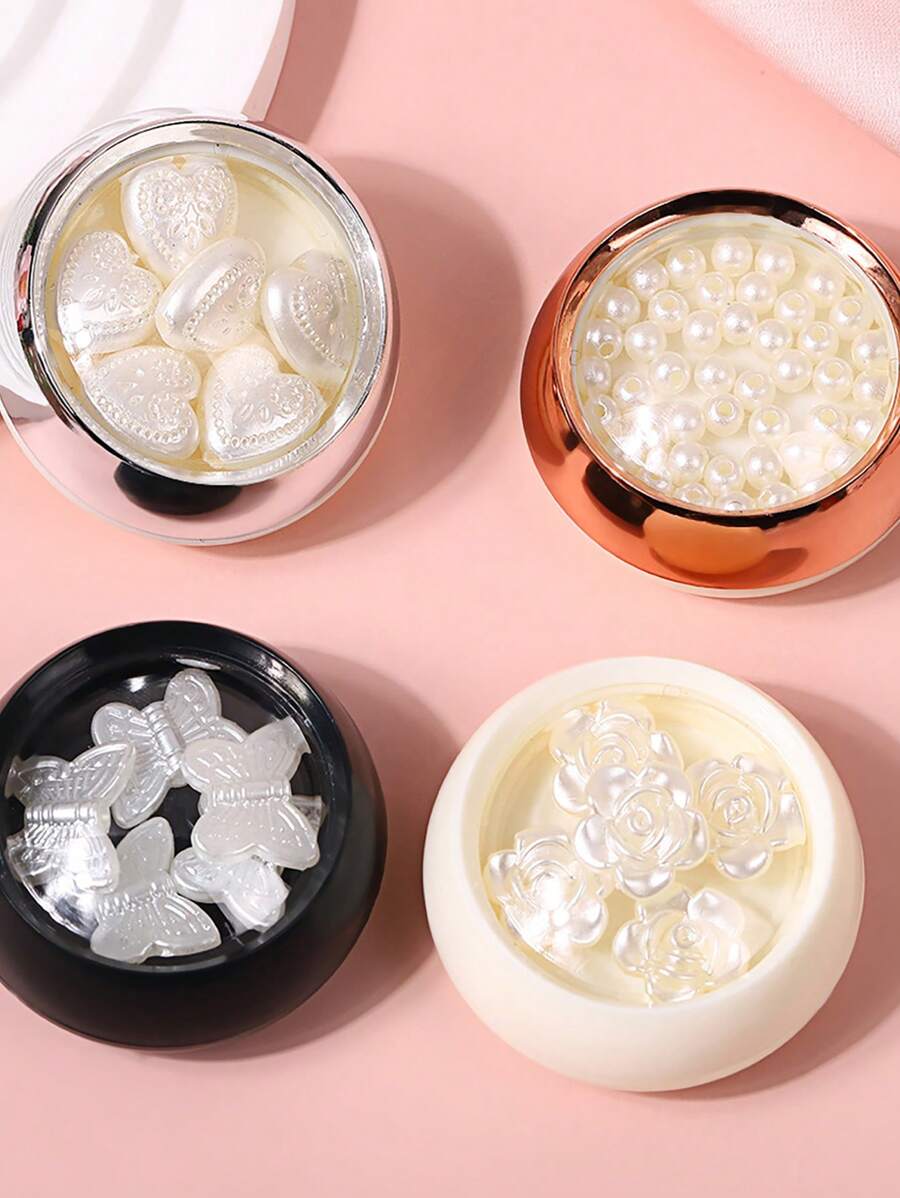 1pc Fashionable Cosmetic Portable Sampler Case, Luxury Electroplated Plastic Container, Nail Sequin Storage Round Box - Multicolor - View 1