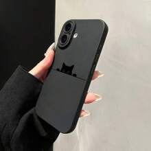 1pc Black Matte Straight Edge Lens Protector Case With Cute Peeking Black Cat Design, Compatible With IPhone 16 Pro Max, 15/14 Plus, 13, 12, 11 And Series