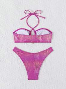 wohenmeili 时尚新款亮面印花性感比基尼女式两件套，配可爱星星配饰，个性化沙滩派对泳装