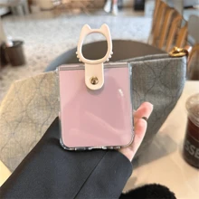 Funda de teléfono portátil y transparente con aro de gato compatible con Samsung Galaxy Z Flip 5, 6, Z Flip6, ZFlip5, Zflip6, Zflip5, Flip4, Flip3 - Carcasa trasera resistente a golpes, funda de teléfono con aro de gato compatible con