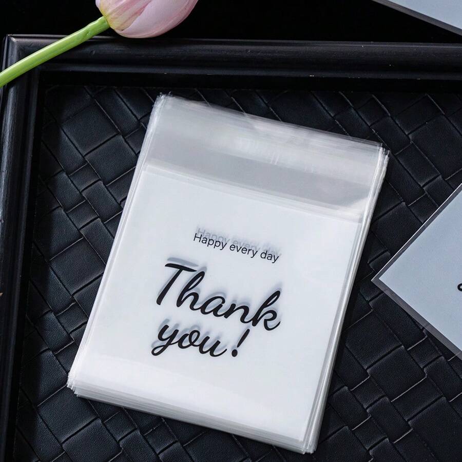 100Pcs 7x10cm Thank You Cookie Plastic Bag Self-Adhesive Candy Pouch For Wedding Birthday Party Gift Jewelry Gift Packaging