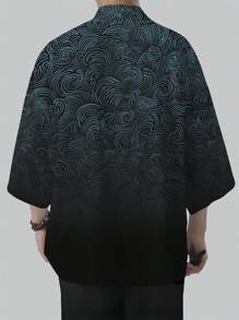 Men's Olive Green Floral Retro Pattern Kimono Style Clothing, Beach Casual Shirt