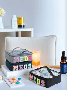 1 Piece Preppy Chenille Letter Patch Clear PVC Visible Top Cosmetic Bag With Handle , Large Capacity Travel Toiletry Makeup Zipper Pouch,Portable MEDS Medicine Storage Box Bag For Home And Travel Essentials Makeup Travel Toiletry Organizer Clear Essentials Gifts Storage Zipper Accessories Nail,Gifts For Women,Christmas Gifts,Gift Ideas For Women