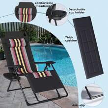PERRTWDLF Lettino prendisole pieghevole, cuscino per lettino da giardino per 2 persone, lettino prendisole pieghevole, lettino da giardino, capacità di carico 160 kg, con portabicchieri (Nero 2)