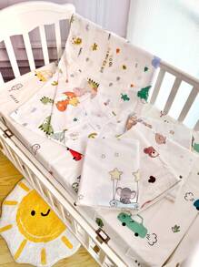 1pc Cotton Soft & Breathable Fitted Sheet With Animal Print, Suitable For Baby Crib, Bassinet, Oval And Rectangular Mattresses, For Infant Boys And Girls, All Seasons - White - View 3