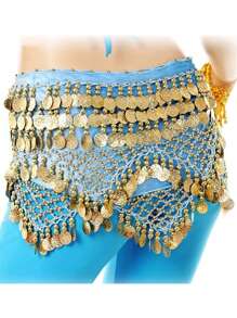 Female Belly Dance Waist Chain Shiny Coin Belly Dance Hip Scarf Velvet Dance Costume Oriental Hip Scarf Belt Jewelry - Multicolor - View 3