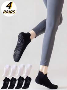 4 Pairs Women's Multicolor Non-Slip Yoga Socks With Gripping, Suitable For Pilates, Ballet, Fitness, Gripping Socks - Multicolor - View 1