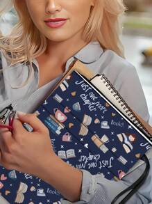1pc Blue Book-Themed Zipper Book Sleeve, Soft Book Cover, Paperback Book Protector, Book Bag, Printed Book Cover Water-Resistant Bag With Front Pocket, Washable Book Box, Multi-Function Book Storage Bag Suitable For School, Students, Teachers, Book Lovers,Back To School,School Supplies