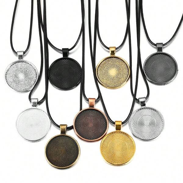 5 pièces/paquet Cadre de pendentif de 25 mm avec cordon de cire, base de cabochon rond vide pour DIY, accessoires de bijoux de collier