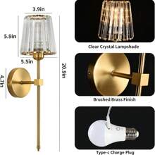Battery Operated Crystal Wall Sconces 1/2 Gold Wireless Wall Sconce With USB Rechargeable LED Light Bulbs 12 Colors Dimmable Crystal Wall Lamp With Remote For Bedroom Living Room, Bulbs Included Without Light Bulb Vintage Wall Sconce Rechargeable Wall Sconce Stick On Sconces Wall Lighting