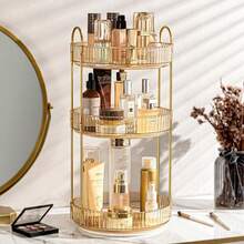 Rotating Makeup Organizer 3 Tier Lazy Susan Trays Skincare Perfume Organizer For Bathroom Counter Vanity, Amber, Rotating Makeup Organizer Lazy Susan Trays Skincare Perfume Organizer For Bathroom Counter Vanity Vanitydresser - 圓形三層旋轉 - 查看 1