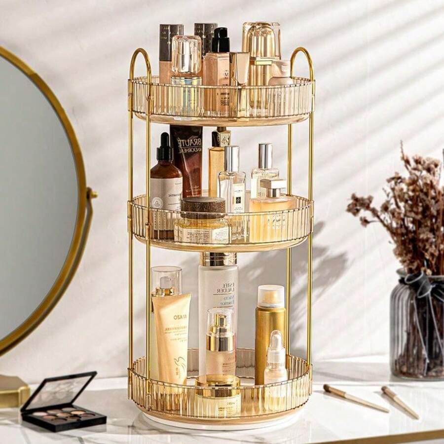 Rotating Makeup Organizer 3 Tier Lazy Susan Trays Skincare Perfume Organizer For Bathroom Counter Vanity, Amber, Rotating Makeup Organizer Lazy Susan Trays Skincare Perfume Organizer For Bathroom Counter Vanity Vanitydresser - 圓形三層旋轉 - 查看 1