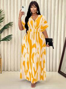 V-Neck Printed Dress (Floral Print Design May Vary) - 黃色 - 查看 5