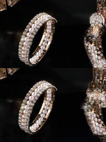 1 件时尚嘻哈闪亮三层弹性珍珠手链，精致珠宝配饰适合男士和女士，优雅的礼物 - 彩色 - 查看 8