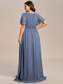 EVERPRETTY Elegant Chiffon Blue Bridesmaid Dress, Suitable For Autumn Wedding And Party Guest Attire - Dusty Blue - View 3