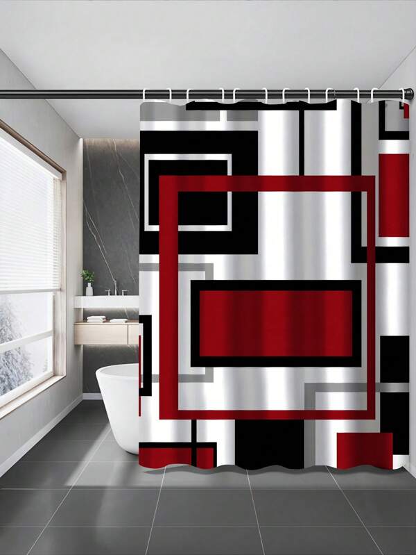 1/4pcs Set Geometric Shower Curtain In Multiple Colors, Non-Slip Bath Mat, Toilet Lid Cover, U-Shape Rug, Abstract Geometric Modern Shower Curtain With 12 Hooks, Suitable For Home And Bathroom Decor