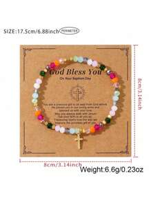 1pc Fashionable Card Cross & Square Crystal Beads Bracelet For Women