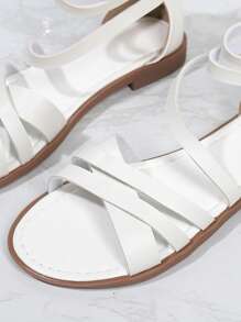 New Simple Vintage Style Flat Roman Sandals, Open Toe Casual Soft Sole Beach Shoes With Back Zipper