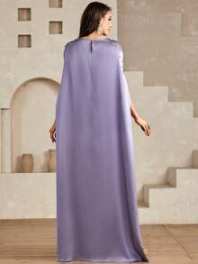 Women's Summer Round Neck Rhinestone Embellished Casual Dress - Purple - View 2