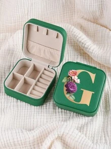 1入迷你個性化字母珠寶盒，便攜式拉鍊珠寶收納盒，適用於戒指項鍊耳釘收納，旅行配件珠寶盒，適合作為母親禮物、伴娘禮物、珠寶盒女士家居裝飾