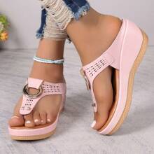 2024 Sommer Damen Plateau-Sandalen in Große Größen, mit dicker Sohle, Keilabsatz, Zehentrenner, bequeme Slip-on Slides