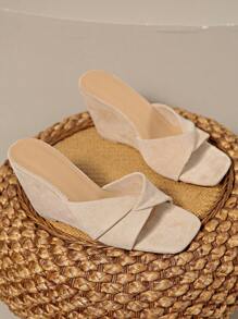 Women's Wedge Sandals, Solid Color Strap Wedge Slippers, Simple & Fashionable Ladies' Slide Sandals