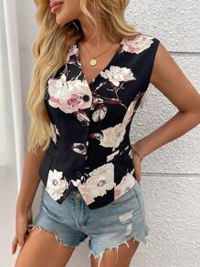 Damen bedruckte Weste, lässige vielseitige Weste, elegant für Büro und Alltag